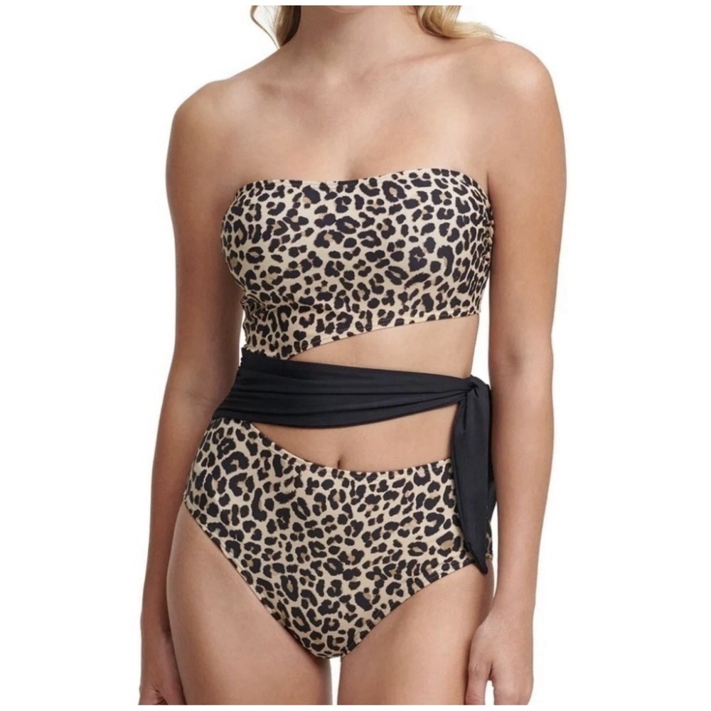 Dkny Women's Cut-Out Animal-Print Bandeau One-Piece Swimsuit  Multi Size 12 - Picture 2 of 11